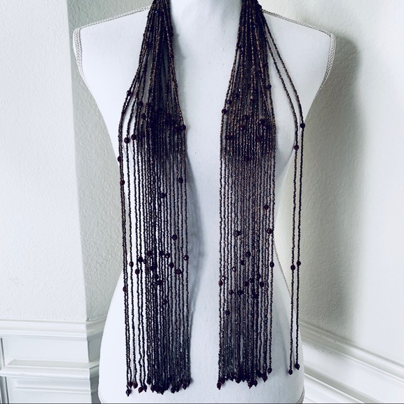 BROWN PASHMINA TASSEL STATEMENT NECKLACE - Picture 10 of 10